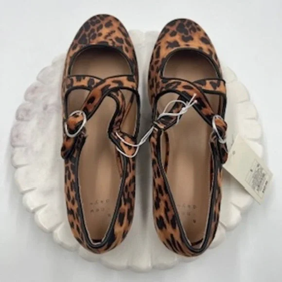 A New Day Tamsin Leopard Print Mary Jane Crisscross Buckle Flat 9 - Picture 4 of 8